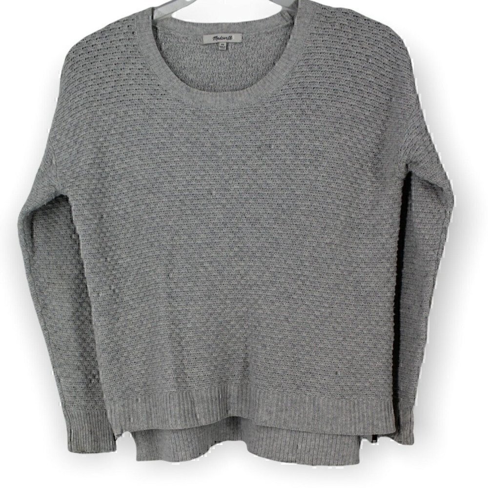 Madewell Women's Gray Landmark Texture Side Zip Pullover Chunky Sweater Size XS